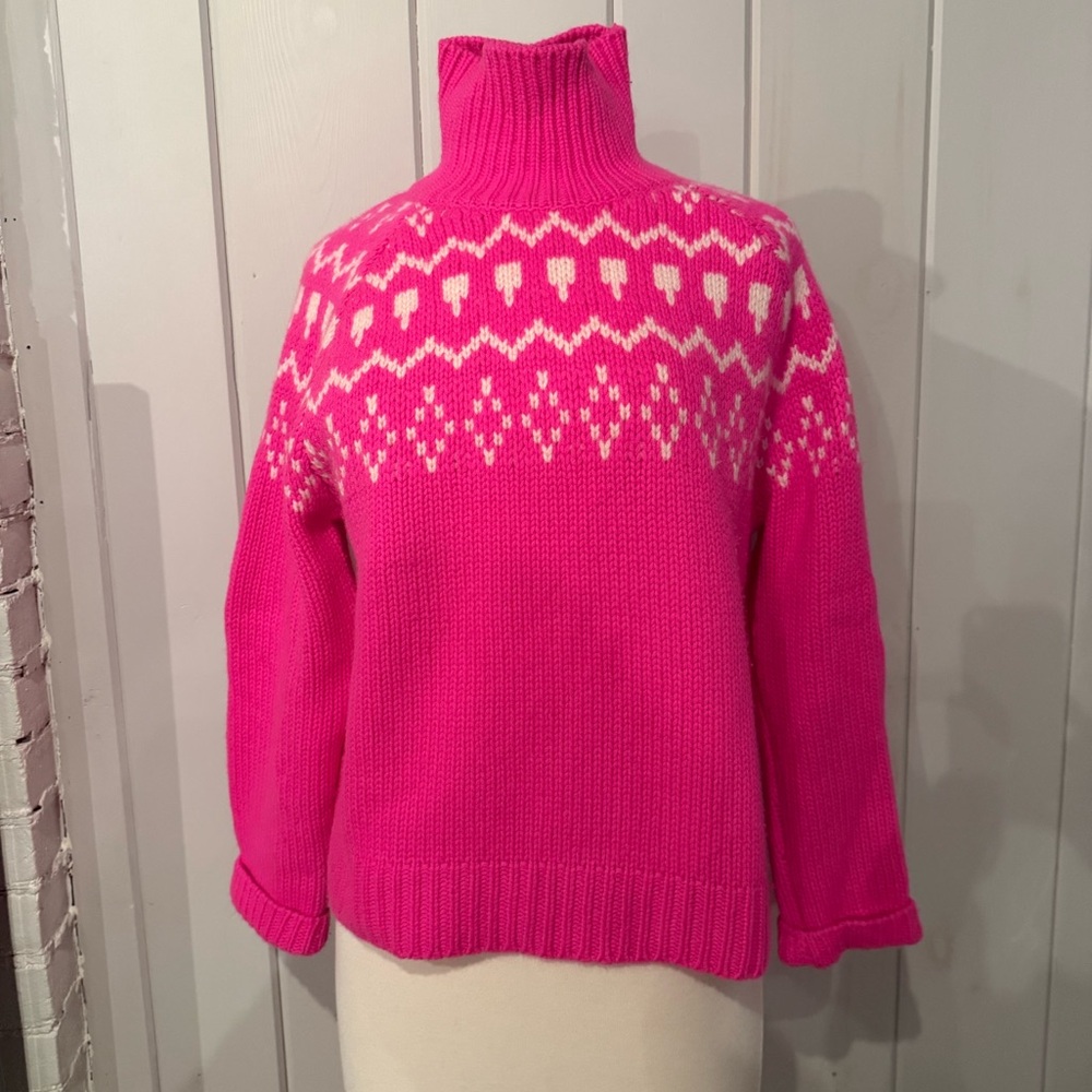 Lisa Yang cashmere Pink and White Turtleneck Sweater